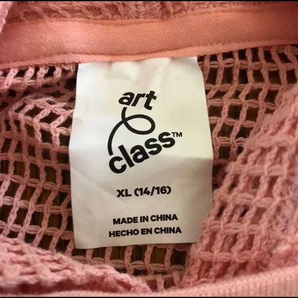 Target Art Class Pink Floral Crochet Net Long Sleeve Hoodie Girl’s XL 14-16 - Picture 2 of 10